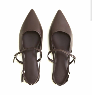 Charles & Keith Brown Polyurethane Slingback Flats Buckle Pointed US 8 NIB
