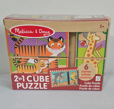 Melissa  Doug 2-in-1 Wooden Cube Puzzle Animals 6 Scenes Age 2 ZAT25163