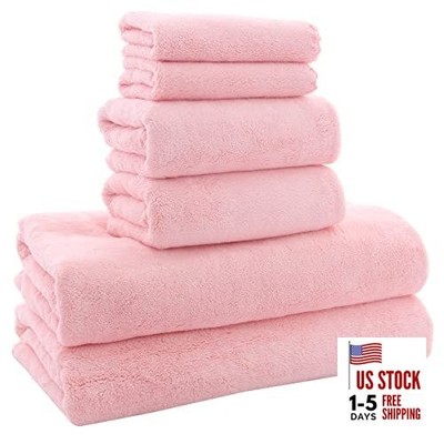  Ultra Soft Towel Set - Quick Drying - 2 Bath Towels 2 Hand Towels 2 Pink
