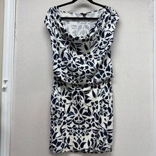 Women's Ann Taylor White Blue Ikat Floral Cowl Neck Dress S