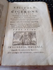 libro antico EPISTOLE DI CICERONE TOMO 1 1741 VENEZIA