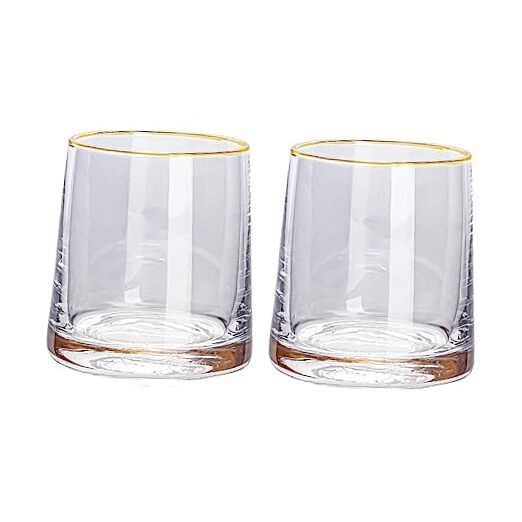  Glass Mouthwash Cup BathroomTumblers Bathroom Drinking Cups 7 Ounces Gold Trim