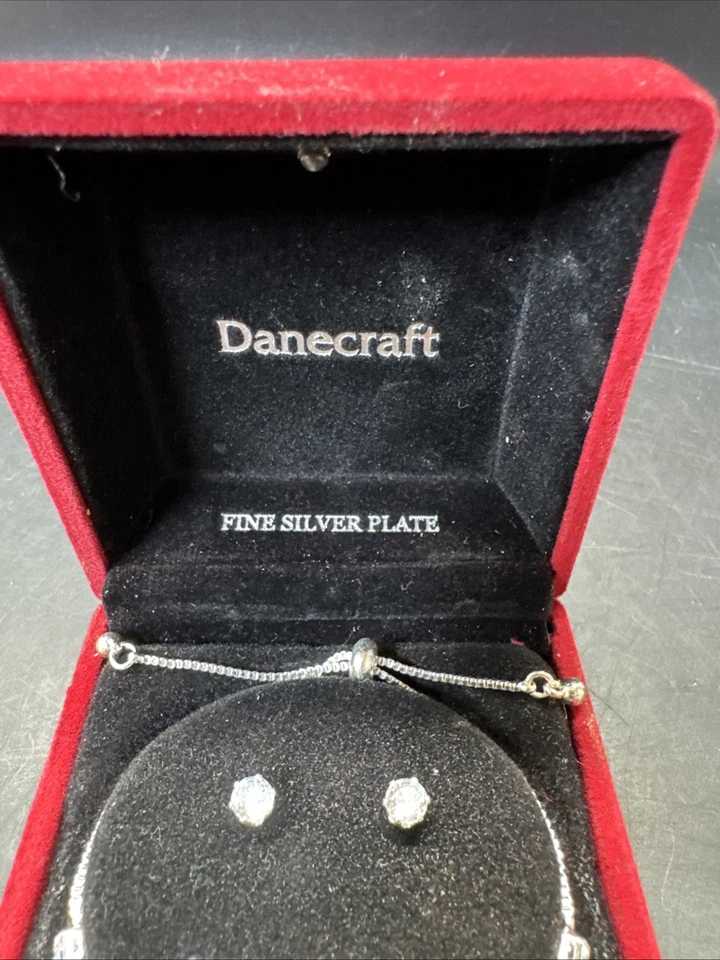 BRACELET AND EARRINGS-DANECRAFT-CUBIC ZIRCONIA-FINE SILVER PLATE-IN BOX - Image 3 of 4