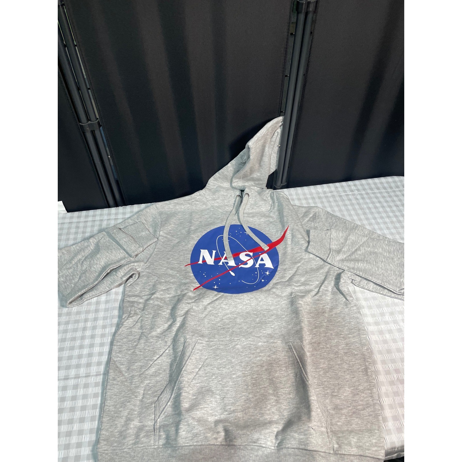 NASA Graphic Hoodie Mens XL Gray Blue Meatball Logo Pullover Sweatshirt