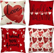 Valentines Day Pillow Covers 18x18 Inches Set of 4 - Red Love Valentine 01