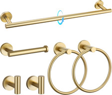 Brushed Gold Bathroom Hardware Set 6-Piece Bathroom Accessory Set 23.6 Inch Roun