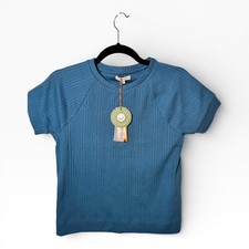 The Sunday Collective Kids Blue Ribbed Knit T Shirt Top Short Sleeve Cotton. NWT