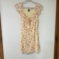 Floral Mesh Mini Dress Womens S Cream Ruffle Sweetheart Fairy Coquette
