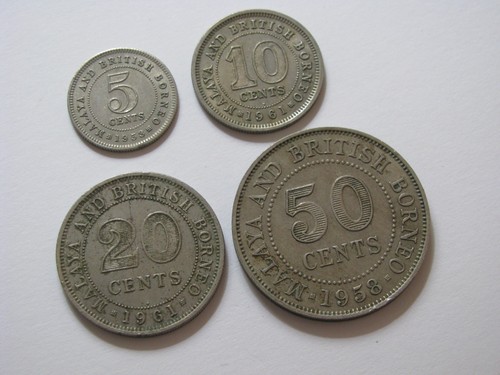 1953 Five Cent 1961 Ten cent 1961 Twenty Cent 1958 Fifty Cent Malaya 4 coin set - Picture 4 of 11