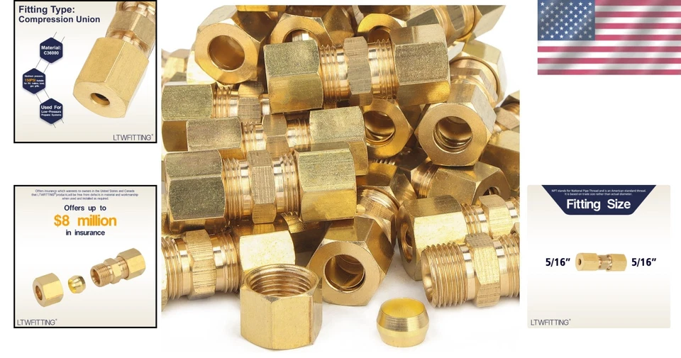 5/16" OD Compression Union, Brass - Pack of 30 - Image 2 of 4