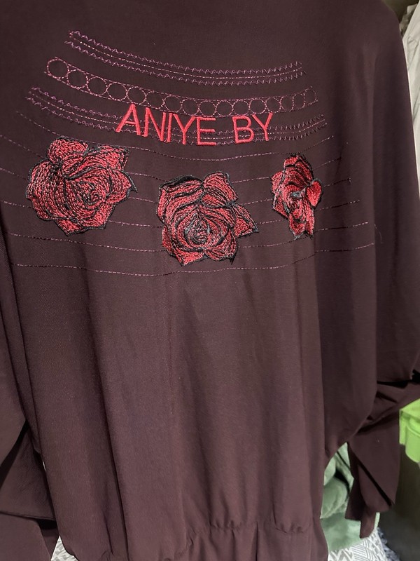 REVOLVE-ANIYE BY•Wine Kimono Rose Embroidered Dolman Sleeve  Wrap Bodysuit SZ S