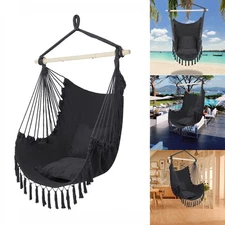 Hammock Hanging Rope Chair Tassel Porch Swing Seat Yard Camping Hang + 2*Pillow