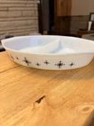 Vintage Pyrex Milk Glass Atomic Starburst Divided Casserole Dish 1.5 Quart