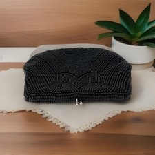 Vintage Debbie Beaded Black Formal-Evening Clutch Purse Made in Japan Kiss lock