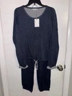 Barefoot Dreams Malibu Collection Crinkle Jersey Navy Blue Gray Lounge Set Large