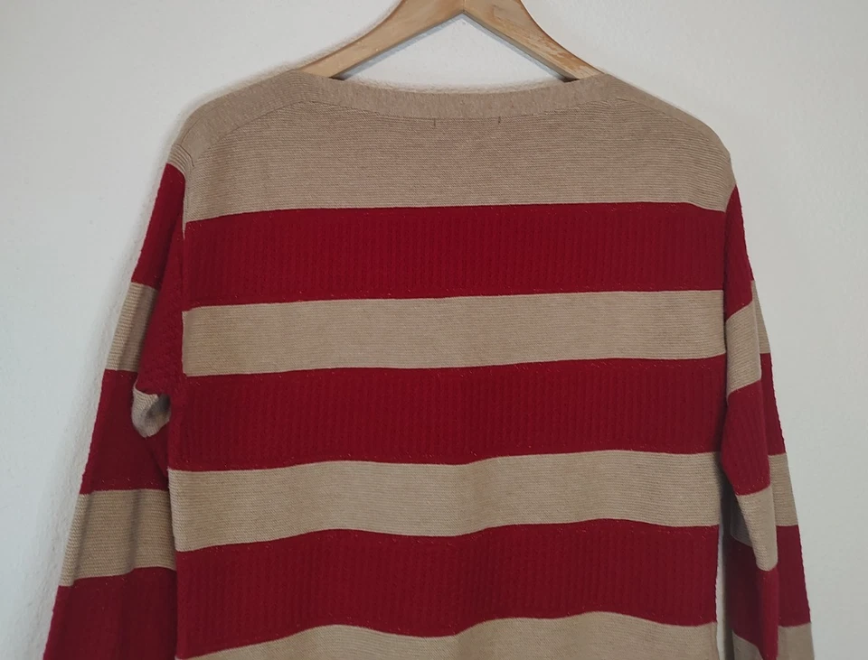 Suéter Pullover Coldwater Creek Rojo y Tostado Rayas Acento Metálico Cuello Redondo XS Foto 3 de 4