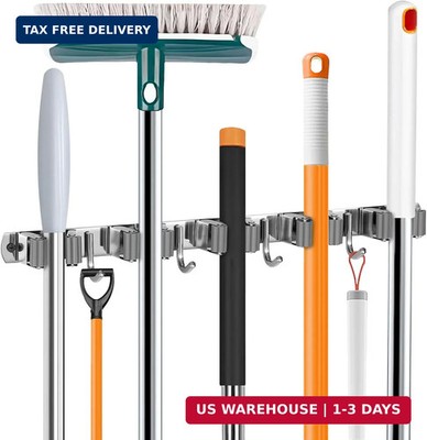 UNIFUN Broom Holder Wall Mount - Heavy Duty Stainless Steel Mop and Broom Organi