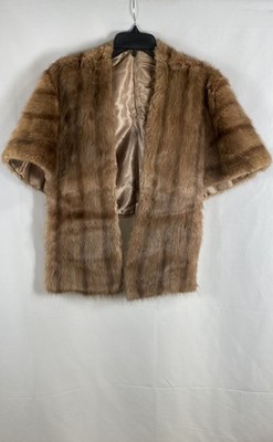 Vintage 50s Women's Brown Mink Fur Cropped Bolero Jacket Stole Sz S M