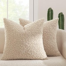 Pack of 2 Faux Fur Throw Pillow Covers 20" x 20" Pack of 2 Neutral Oatmeal