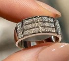 Men's Rectangle Moissanite Ring 925 Sterling Silver Diamond Look Band Size 9