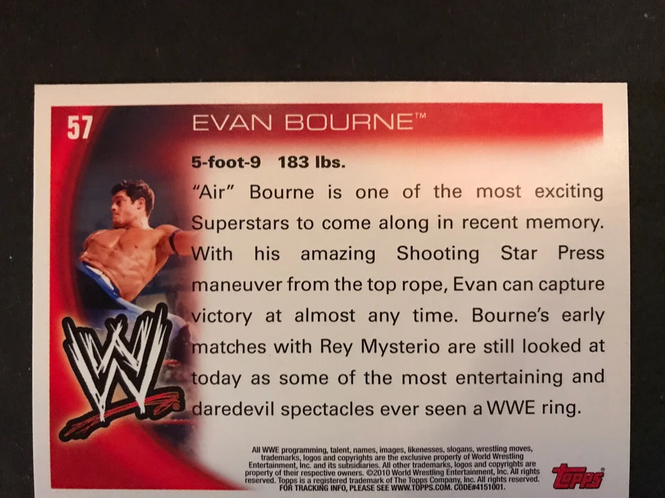 2010 TOPPS WWE - Evan Bourne - #57 - Image 2 of 2
