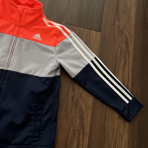 Adidas Boy's Youth Size 7 Light Zip Up Track Jacket Infrared Navy Gray W/ Logo - Picture 4 of 8