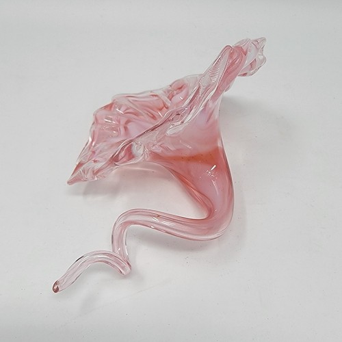 Blown Glass Art Glass Pink Swirls Flower - Picture 2 of 9