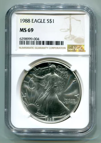 1988 AMERICAN SILVER EAGLE NGC MS69 BROWN LABEL PREMIUM QUALITY NICE COIN PQ