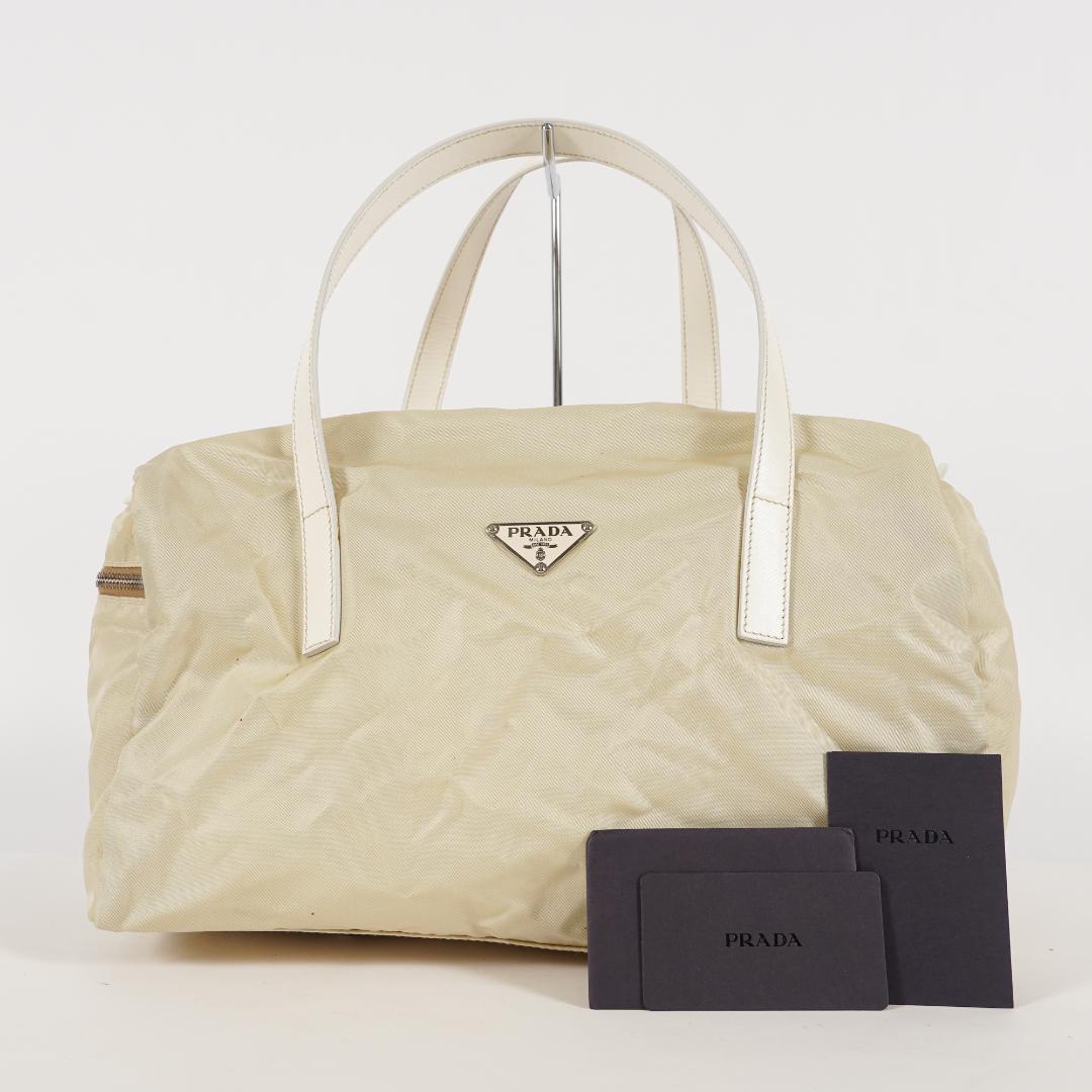 Prada White Beige Nylon Boston Bag 225251113605