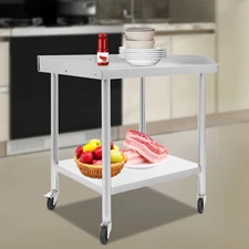 2-tier Work Table, Stainless Steel Work Table, Commercial Prep Table with Wheels