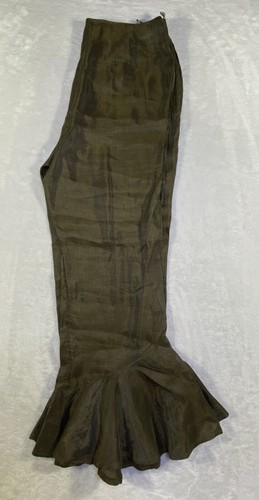 Terracotta Pants Women S Linen Blend Dark Brown Ruffled Flare Leg Side Zip Sheen - Picture 20 of 20