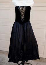 Vtg 80s Gunne Sax Jessica McClintock Black Strapless Prom Party Dress Velveteen