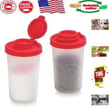 Travel-Friendly Airtight Salt and Pepper Shakers - Set of 2, Clear with Red Caps
