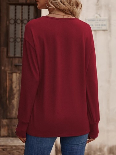 Ladies Casual V Neck Long Sleeve Pullover Solid Tee shirts Tops Blouse Plus Size - Picture 27 of 37
