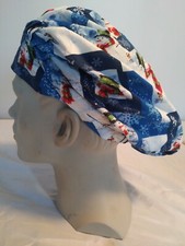 Women's Scrub Bouffant Hat Washable Reusable Handmade Christmas Snowman Winter