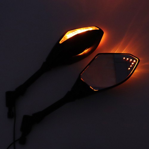 Motorcycle Rearview Side Mirrors With LED Turn Signals For Yamaha Suzuki Kasawak - Picture 4 of 12