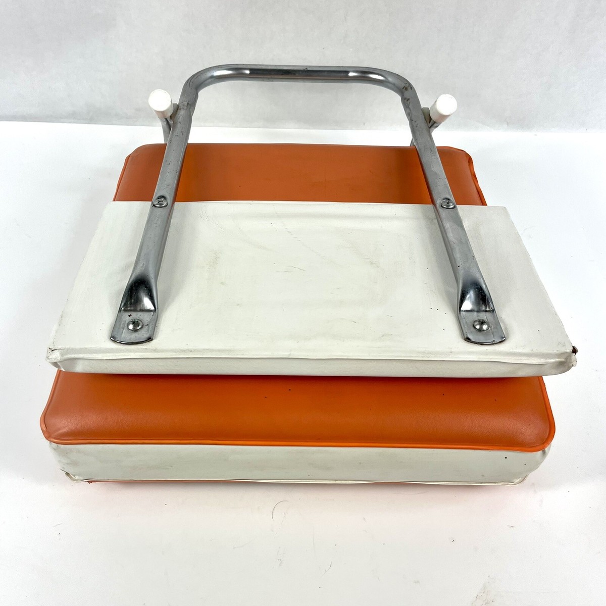 Vtg. Metal Frame Padded Orange White Vinyl Folding Stadium