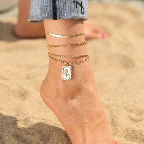 Gold Plated Anklet Layered Hanging Charms Bracelet MultiColor Women's Girls - Picture 2 of 13