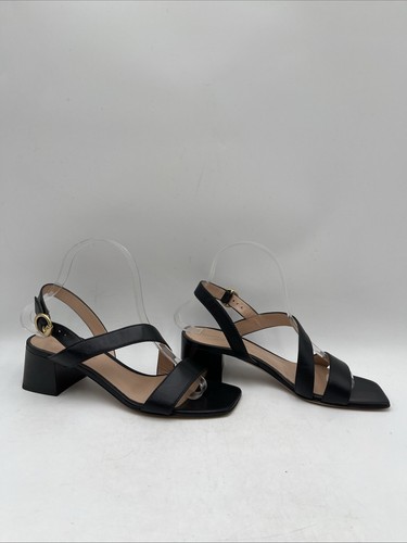 Gianvito Rossi Black Leather Open Toe Block Heel Slingback Sandals Women’s 37