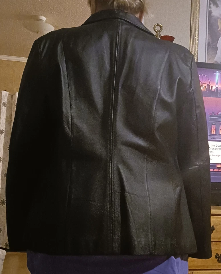 Mujer Chaqueta de Cuero East 5th Abrigo Negro Cuero Genuino Talla XL Cremallera Foto 3 de 4