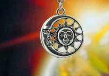 CRESCENT CELESTIAL SUN MOON pendant Sterling Silver plated 925 20" necklace gift