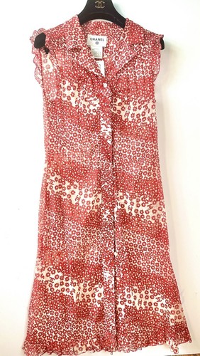 New Chanel Vintage 2003 Red Long Printed Coverup Jacket 38 40 42 6 8 10 S M L - Picture 14 of 17
