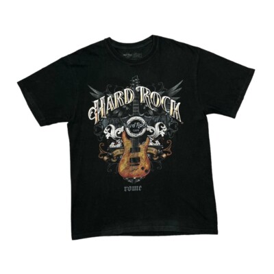 HARD ROCK CAFE ''Rom'' Classic Souvenir Logo Spellout Grafik T-Shirt Large schwarz