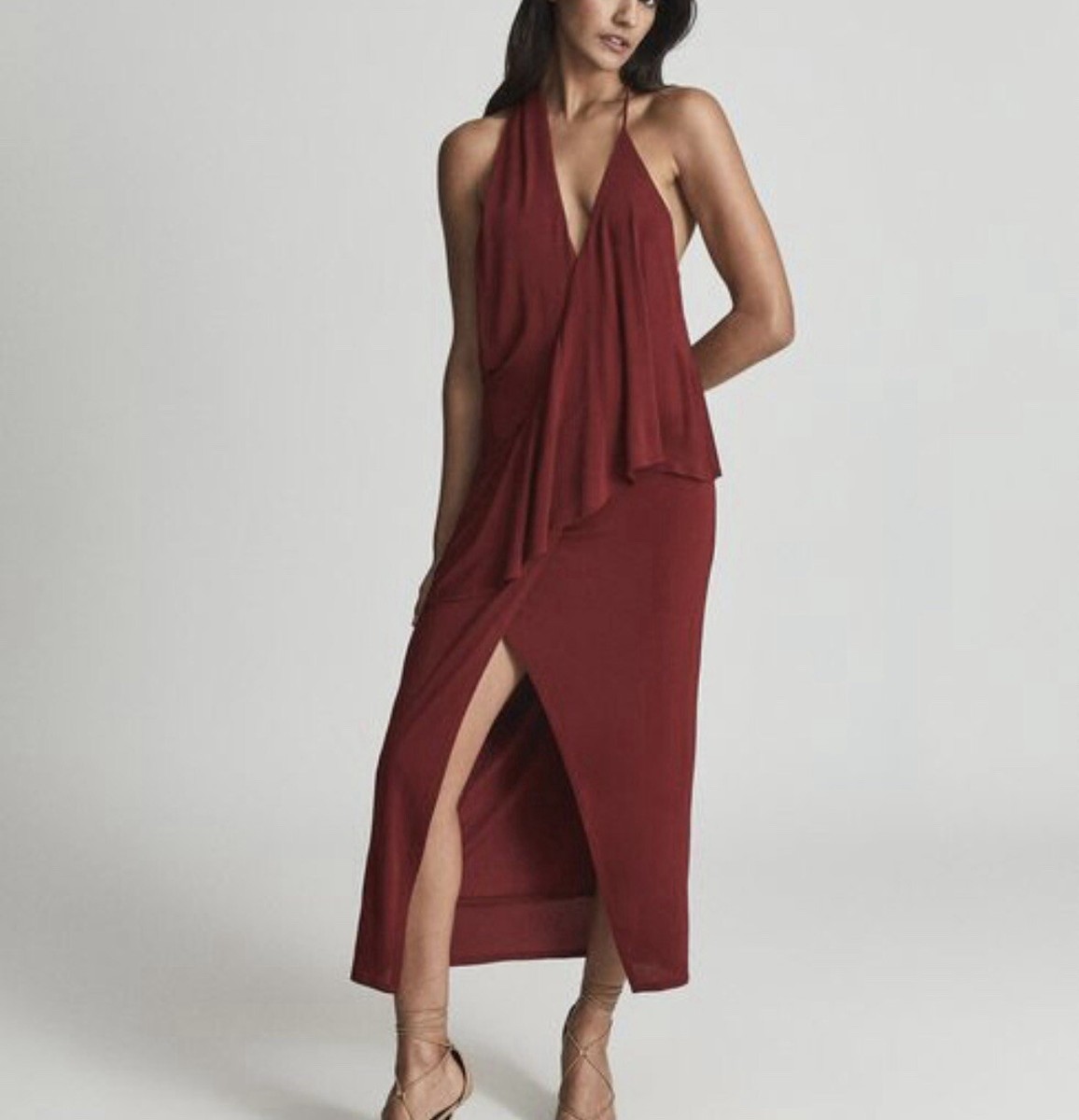 NWOT Reiss Xena Asymmetrical Halter Dress Dark Red Sz 2 $345 Valentines |  eBay