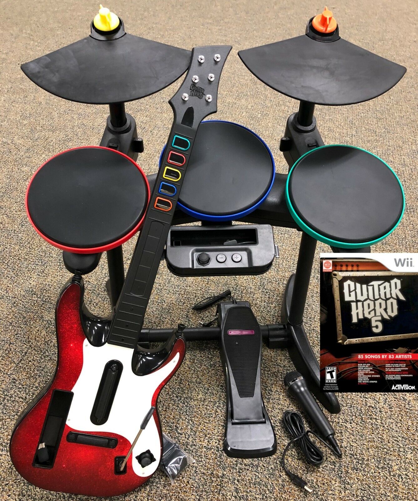 Guitar Hero 5 Super Bundle BAND SET Kit Drums+Mic+Guitar Game Nintendo Wii  Wii-U