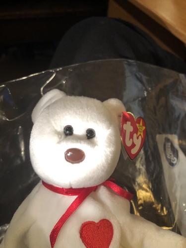 1993 Valentino Beanie Baby White Bear Tag Errors Valentine Heart Babies VTG Ty - Picture 2 of 7