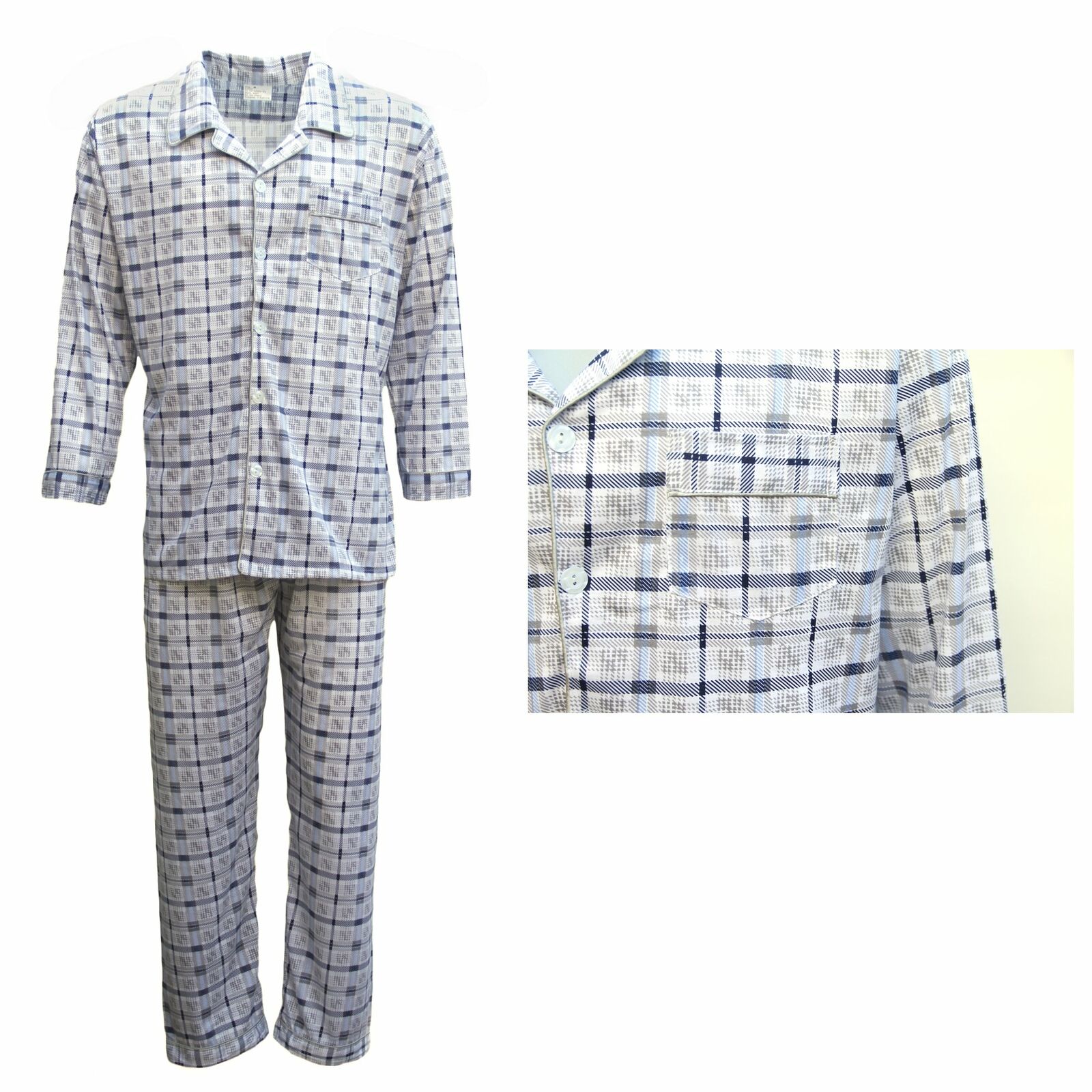 New Mens Cotton Pajamas Pyjamas PJs Set Long Sleeve Shirt Tops + Pants Sleepwear - Picture 5 of 7
