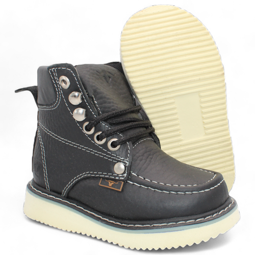 KIDS MOC TOE WORK STYLE SHOE BOOT GENUINE LEATHER - Picture 2 of 23