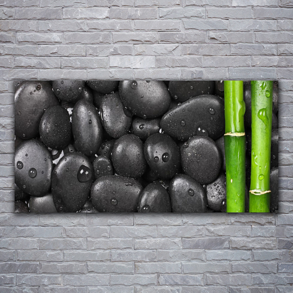 Tableau plexiglas bambou et pierres zen format panoramique 120x60 cm