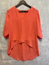 Alfani 2 Large Orange Coral Blouse with V-neck and Crossed Layered Hem